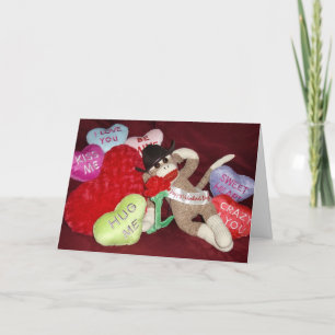 Ernie the Sock Monkey Hearts Valentine Card