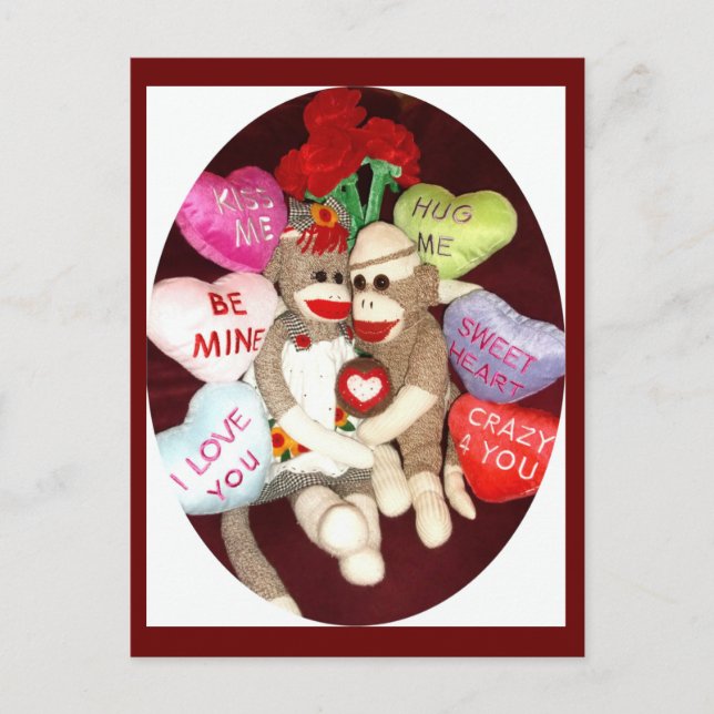 Ernie the Sock Monkey Hearts Valentine Postcard (Front)