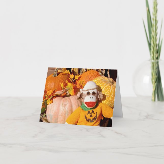 Ernie the Sock Monkey Pumpkin Note Card (Front)