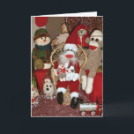 Ernie the Sock Monkey Santa Card<br><div class="desc">Ernie the Sock Monkey and his friends Puppy and Baby visit Santa - and wish YOU a Merry Christmas! Please visit Ernie the Sock Monkey at www.ErnieTheSockMonkey.com www.zazzle.com/ErnieTheSockMonkey*</div>