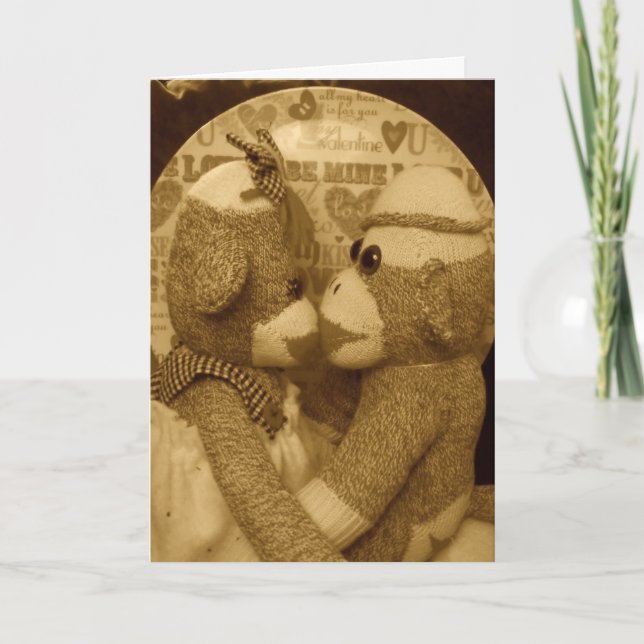 Ernie the Sock Monkey Sepia Valentine's Day Card (Front)