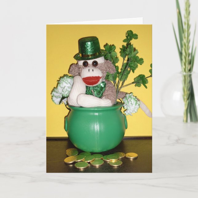 Ernie the Sock Monkey St. Patrick's Day Card (Front)