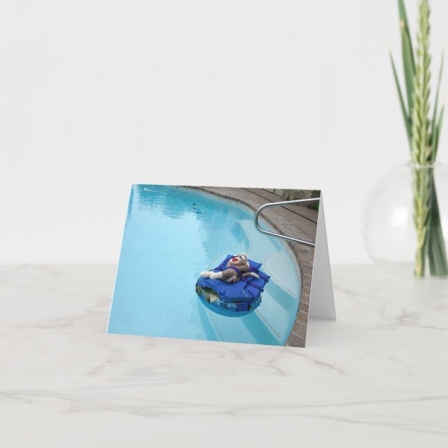 Ernie the Sock Monkey Swimming Pool Note Card (Front)