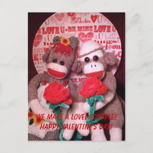 Ernie the Sock Monkey Valentine Couple Postcard