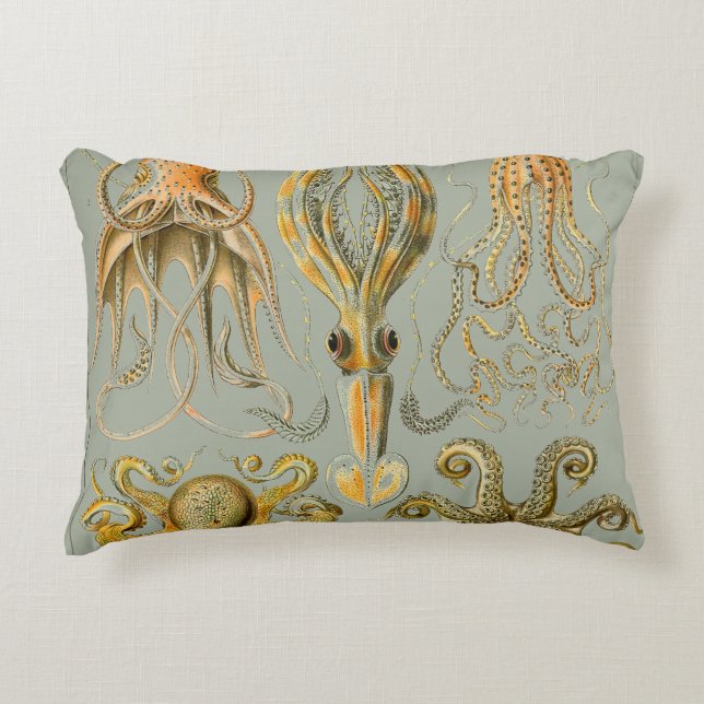 Ernst Haeckel Gamochonia Print Octopus & Squid Art Accent Pillow (Front)