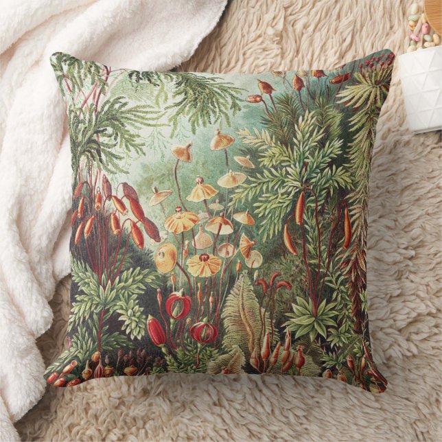 Ernst Haeckel Moss Nature Print Dark Academia Throw Pillow (Blanket)