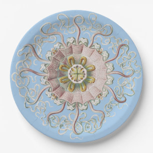 Ernst Haeckel Nautical Pink Jellyfish Medusa Paper Plate
