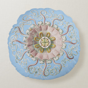Ernst Haeckel Nautical Pink Jellyfish Medusa Round Pillow