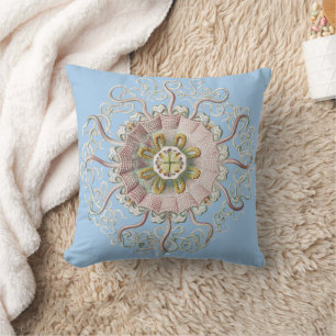 Ernst Haeckel Nautical Pink Jellyfish Medusa Throw Pillow