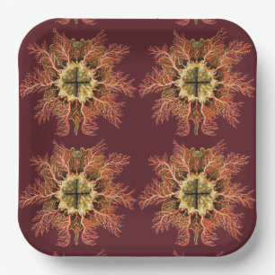 Ernst Haeckel Nautical Tunicate Red Sea Life Art Paper Plate
