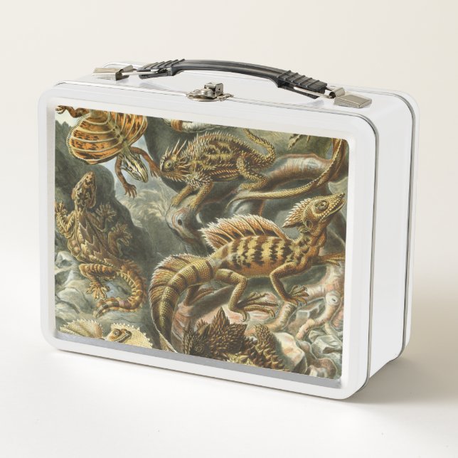 Ernst Haeckel old fashion illustration Lacertilia Metal Lunch Box (Front)