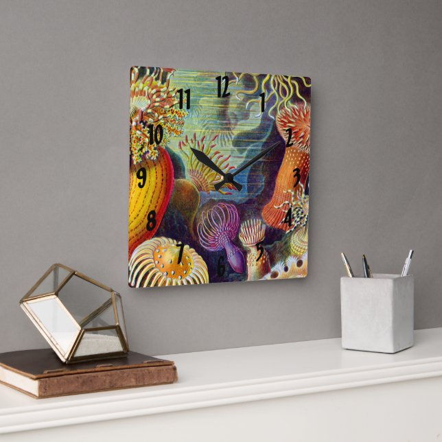 Ernst Haeckel Sea Anemones Marine:Actiniae Square Wall Clock (Office)