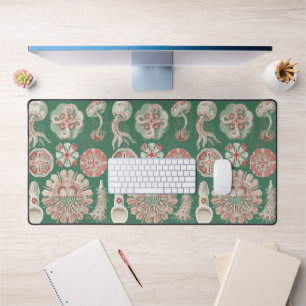 Ernst Haeckel Sea Life Pink Jellyfish Green Poster Desk Mat