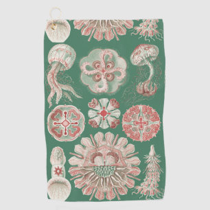 Ernst Haeckel Sea Life Pink Jellyfish Green Poster Golf Towel