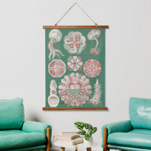 Ernst Haeckel Sea Life Pink Jellyfish Green Poster Hanging Tapestry