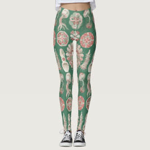 Ernst Haeckel Sea Life Pink Jellyfish Green Poster Leggings