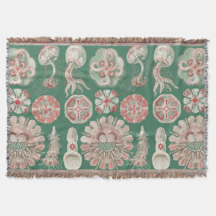 Ernst Haeckel Sea Life Pink Jellyfish Green Poster Throw Blanket