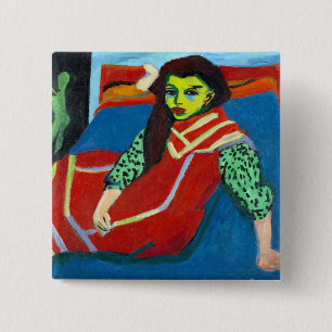 Ernst Ludwig Kirchner Seated Girl Fränzi Fehrmann 2 Inch Square Button
