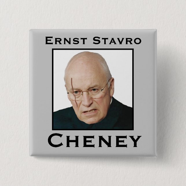 Ernst Stavro Cheney 2 Inch Square Button (Front)