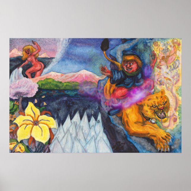 Eros riding Lion Princess watercolor dream Poster (Front)