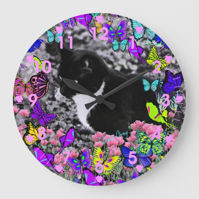 Erreurs dans Butterflies II - Tuxedo Cat Horloge (Recto)