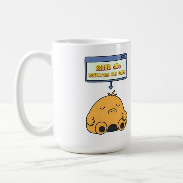 Error 404: Motivation Not Found – Funny Doodle Coffee Mug (Left)