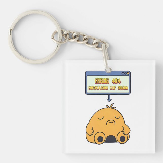 Error 404: Motivation Not Found – Funny Doodle Keychain (Front)