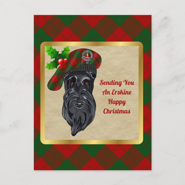 Erskine Clan Badge & Tartan Christmas Postcard (Front)