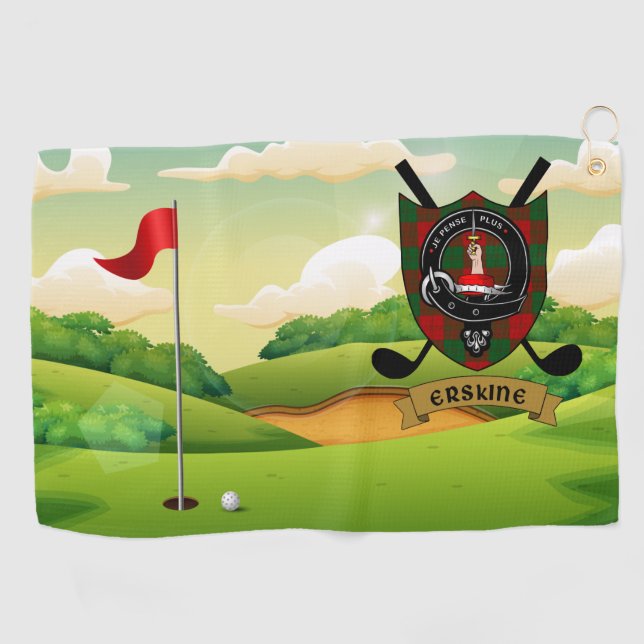 Erskine Clan Badge & Tartan Golf Towel (Horizontal)
