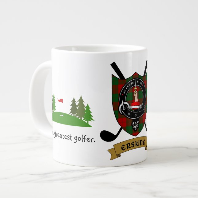 Erskine Clan Badge & Tartan Personalized Golf Large Coffee Mug (Front Left)