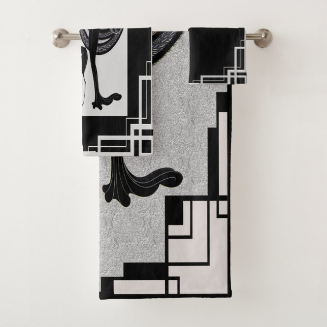 Erte Lady with Dog Art Deco Bath Towel Set (Insitu)