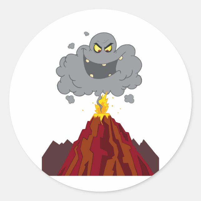 Erupting Of Volcano With Black A Black Cloud Classic Round Sticker (Front)