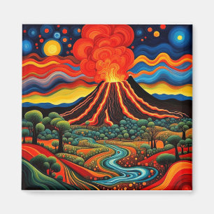 Erupting volcano at night 6 magnet