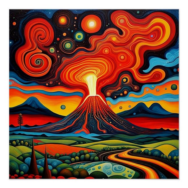 Erupting volcano at night 7 poster (Front)