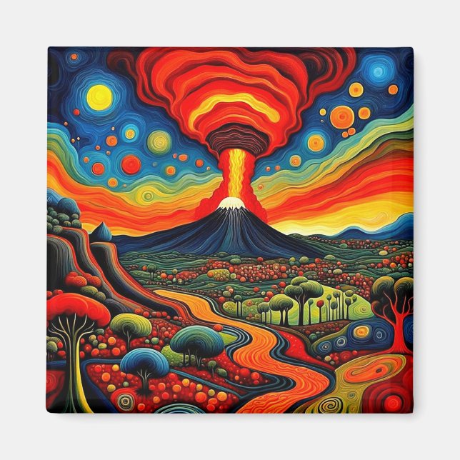 Erupting volcano at night 9 magnet (Front)