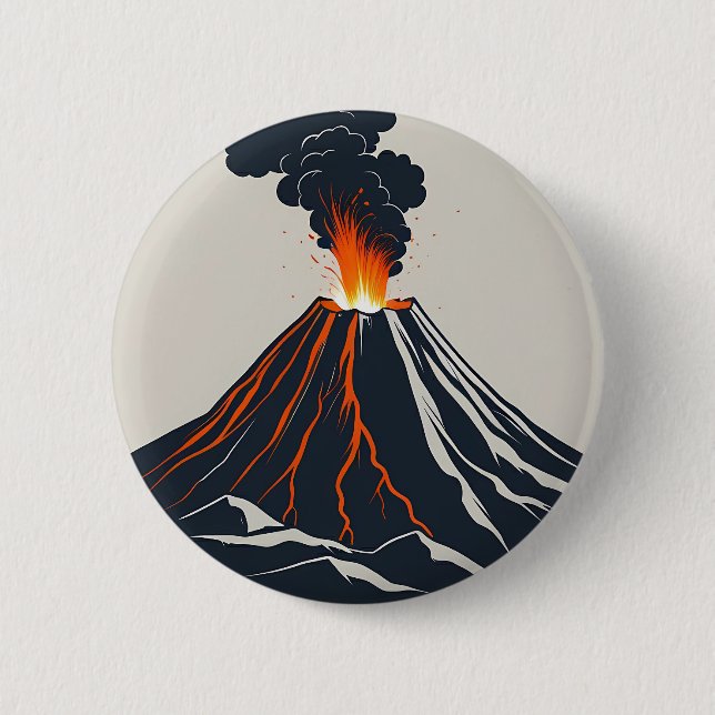 Erupting Volcano Modern Art Illustration 2 Inch Round Button (Front)
