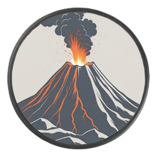Erupting Volcano Modern Art Illustration Hockey Puck