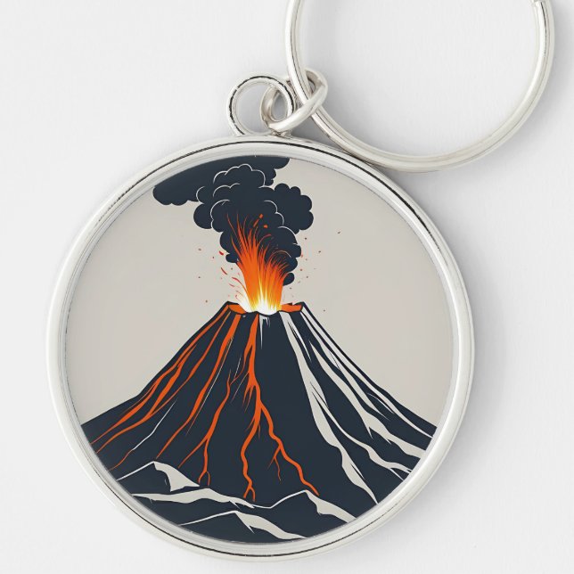 Erupting Volcano Modern Art Illustration Keychain (Front)