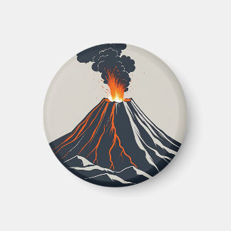 Erupting Volcano Modern Art Illustration Magnet