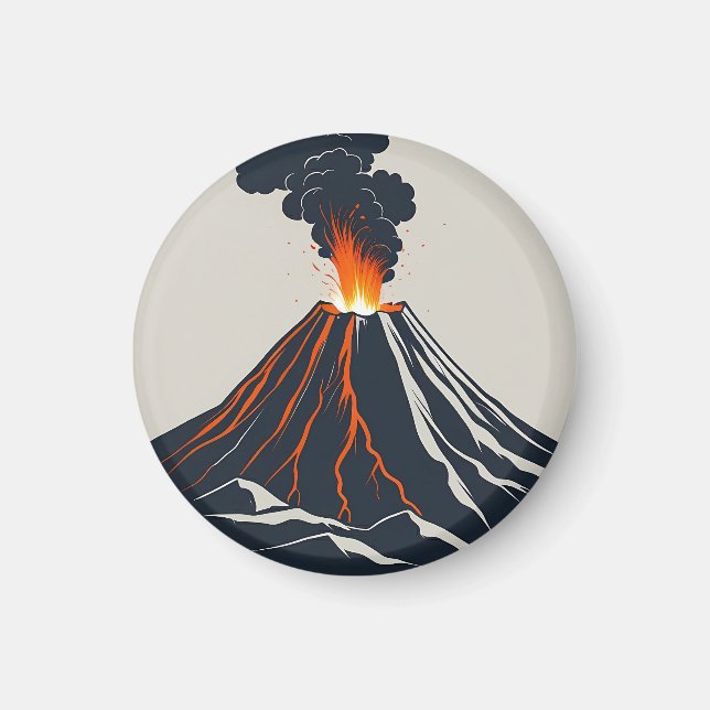 Erupting Volcano Modern Art Illustration Magnet (Front)