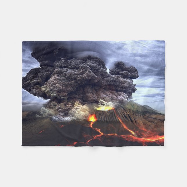 Erupting Volcano on Mountain Fleece Blanket (Front (Horizontal))