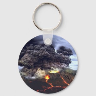 Erupting Volcano on Mountain Keychain
