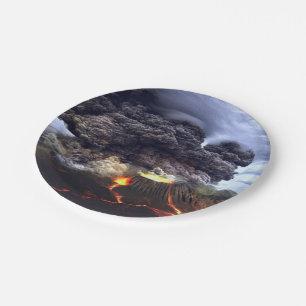 Erupting Volcano on Mountain Paper Plate