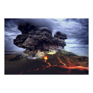 Erupting Volcano on Mountain Poster