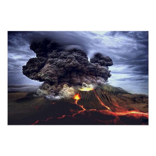 Erupting Volcano on Mountain Poster (Front)