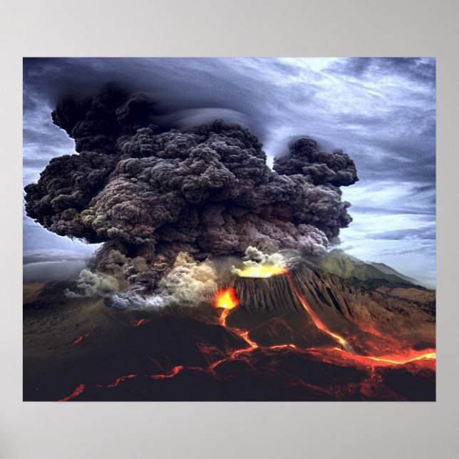 Erupting Volcano on Mountain Poster (Front)