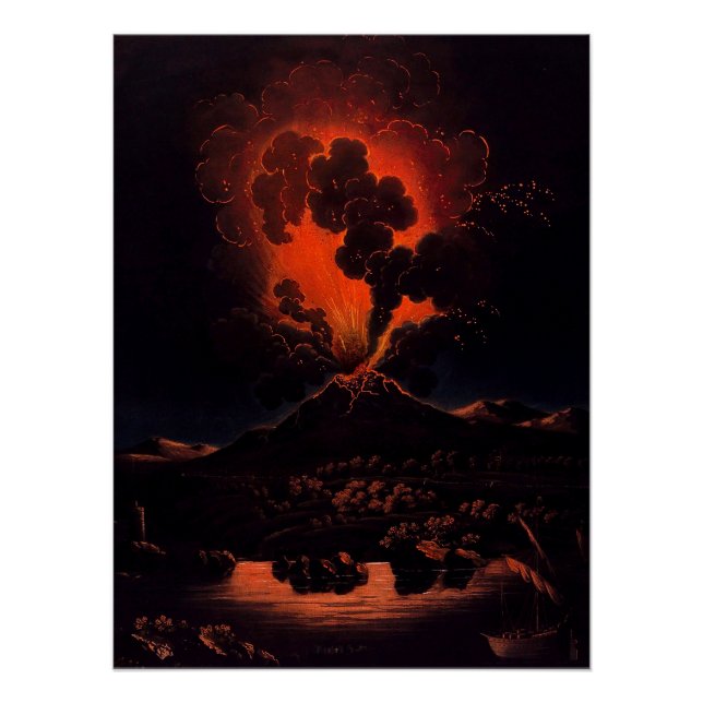 Eruption of Mount Etna at night (F Weber) Poster (Front)