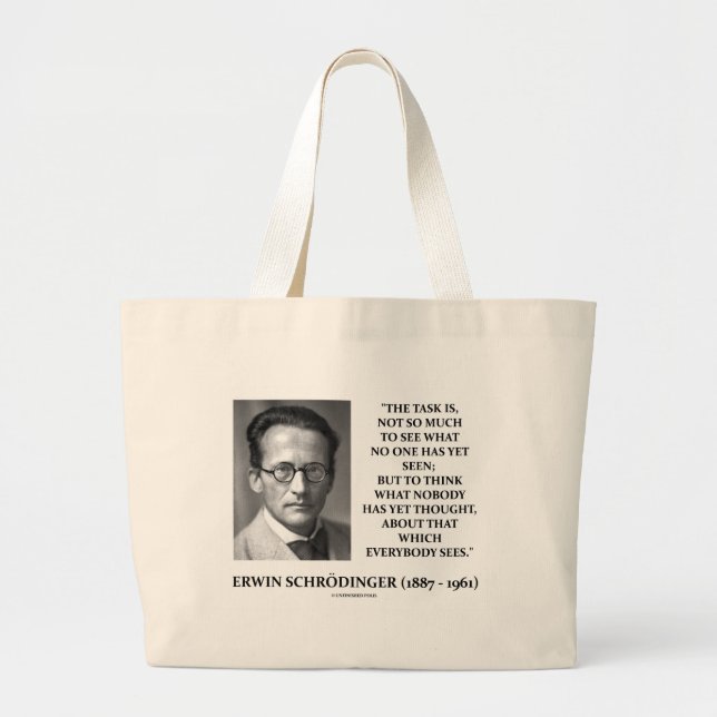 Erwin Schrödinger Task Think Nobody Yet Thought Large Tote Bag (Front)