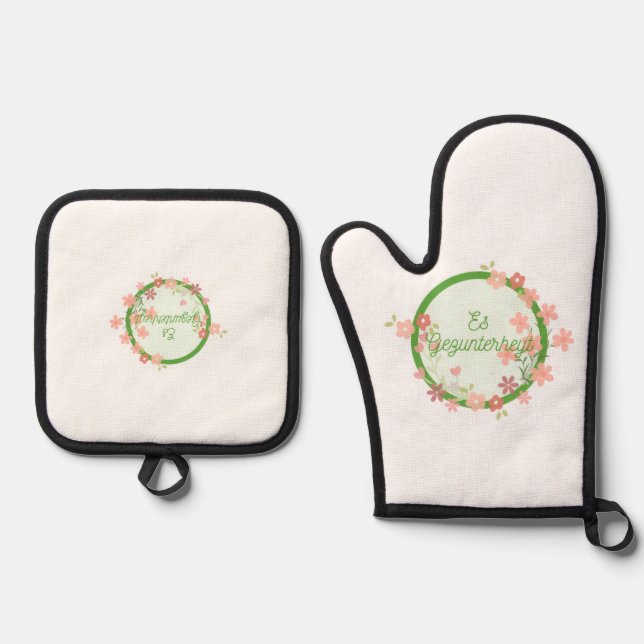 Es Gezunterheyt Oven Mitt Set (Front)
