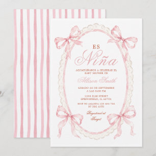 Es Niña Baby Shower Invitation   Pink Bow Spanish 